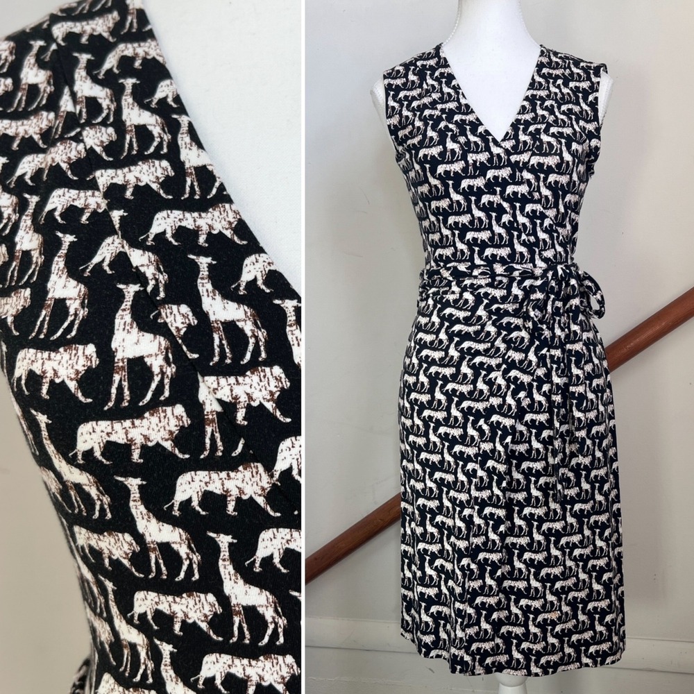 Diane von Furstenberg DVF‎ Julianna Wrap Dress Size 2 Safari Giraffe Lion Print
